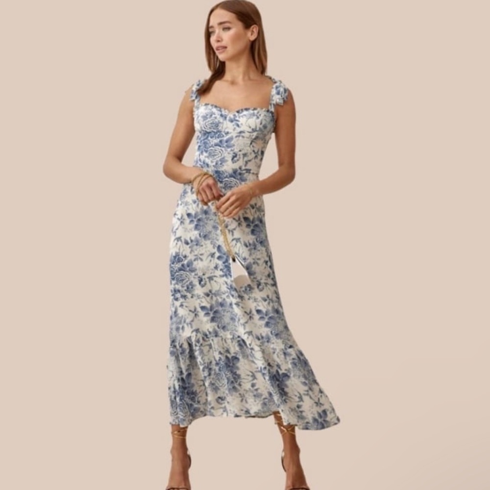 Reformation Blue and Cream Floral Maxi Dress